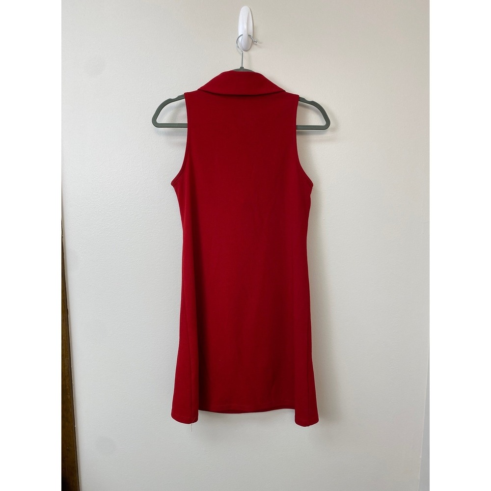 Boston Proper, Red 60's style Sleeveless O-Ring Quarter Zip Collar Mini Dress XS - Picture 4 of 8